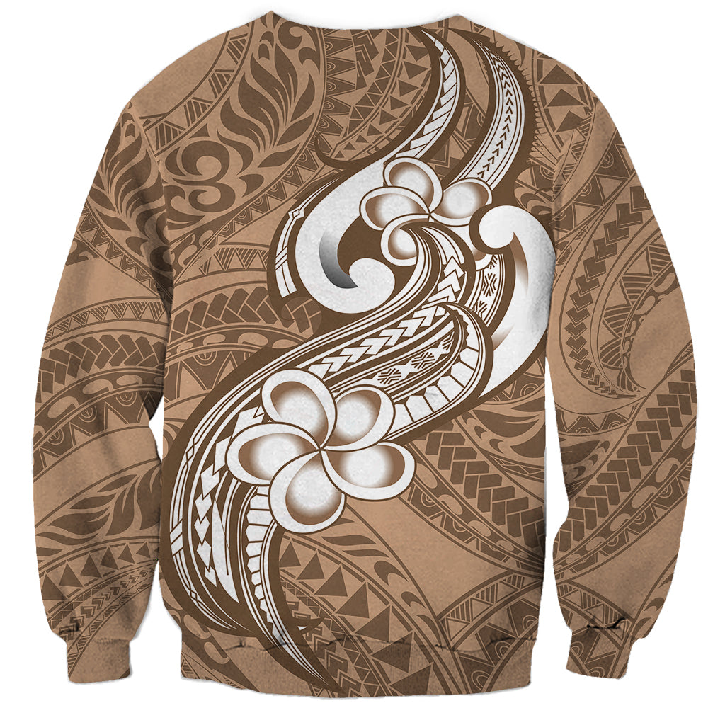 Polynesia Sweatshirt Plumeria With Tribal Pattern Brown Pastel Vibes - Wonder Print Shop