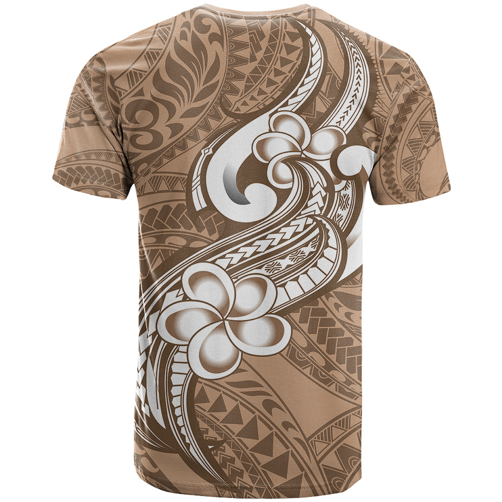 Polynesia T Shirt Plumeria With Tribal Pattern Brown Pastel Vibes - Wonder Print Shop
