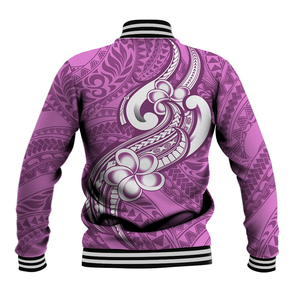 Polynesia Baseball Jacket Plumeria With Tribal Pattern Pink Pastel Vibes - Wonder Print Shop