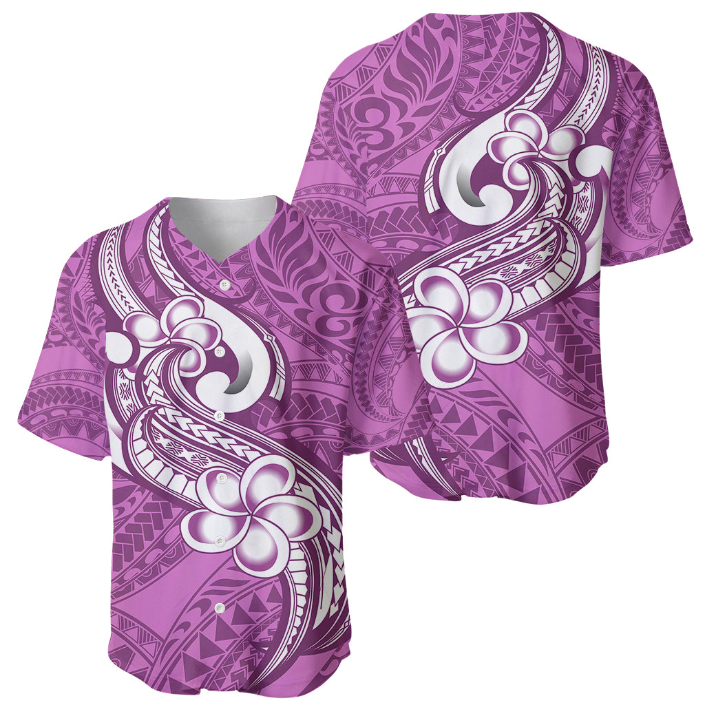 Polynesia Baseball Jersey Plumeria With Tribal Pattern Pink Pastel Vibes - Wonder Print Shop