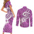 Polynesia Couples Matching Short Sleeve Bodycon Dress and Long Sleeve Button Shirts Plumeria With Tribal Pattern Pink Pastel Vibes - Wonder Print Shop