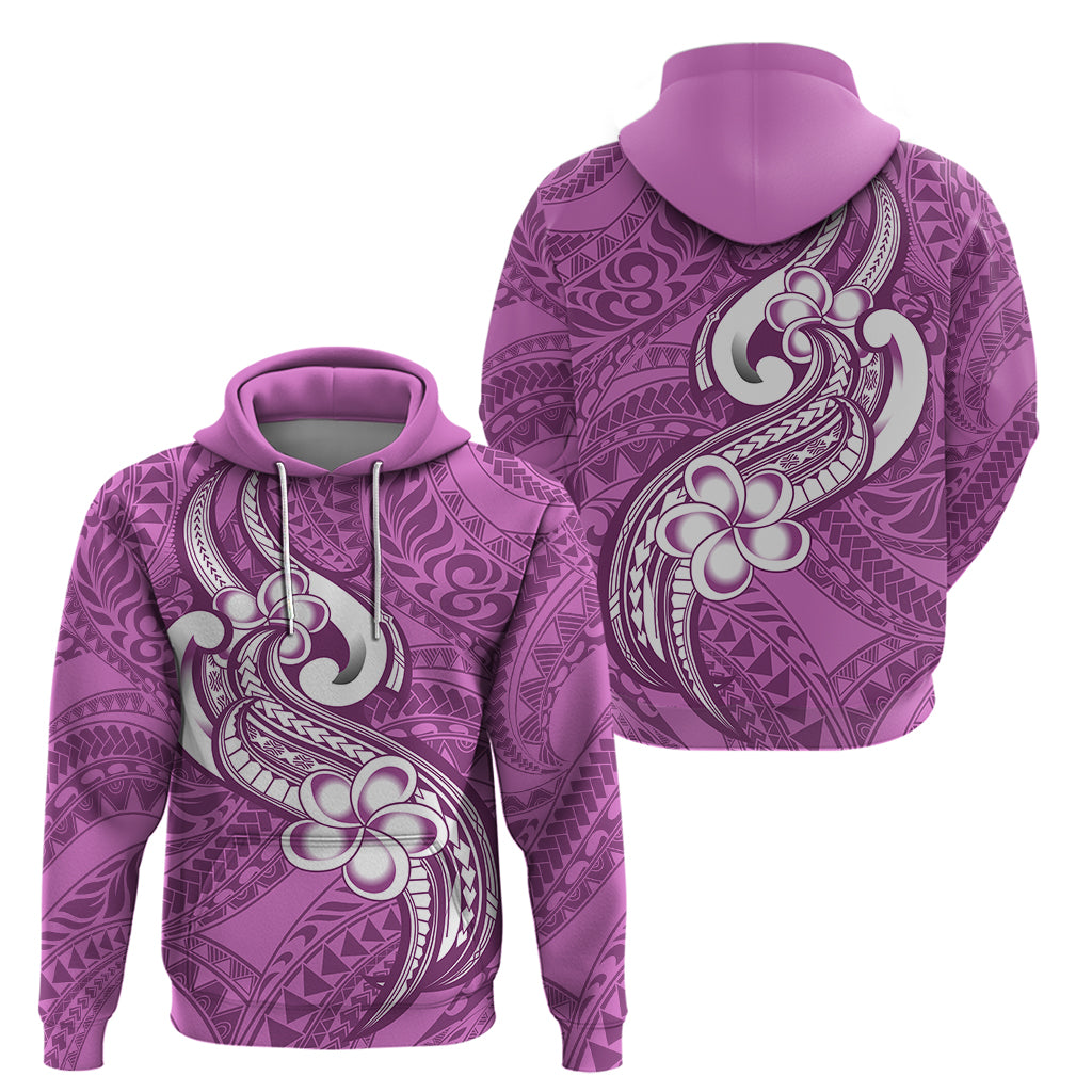 Polynesia Hoodie Plumeria With Tribal Pattern Pink Pastel Vibes - Wonder Print Shop