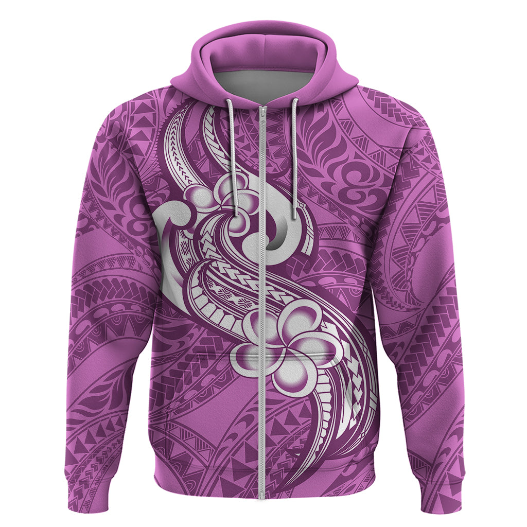 Polynesia Hoodie Plumeria With Tribal Pattern Pink Pastel Vibes - Wonder Print Shop