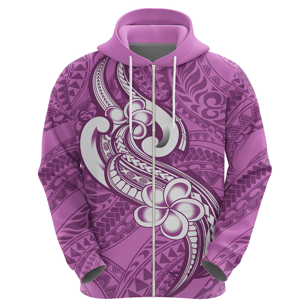 Polynesia Hoodie Plumeria With Tribal Pattern Pink Pastel Vibes - Wonder Print Shop