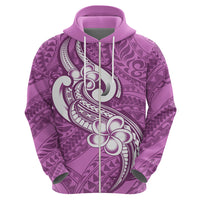 Polynesia Hoodie Plumeria With Tribal Pattern Pink Pastel Vibes - Wonder Print Shop