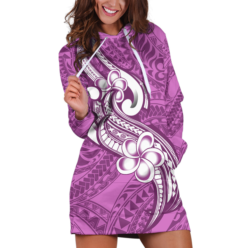 Polynesia Hoodie Dress Plumeria With Tribal Pattern Pink Pastel Vibes - Wonder Print Shop