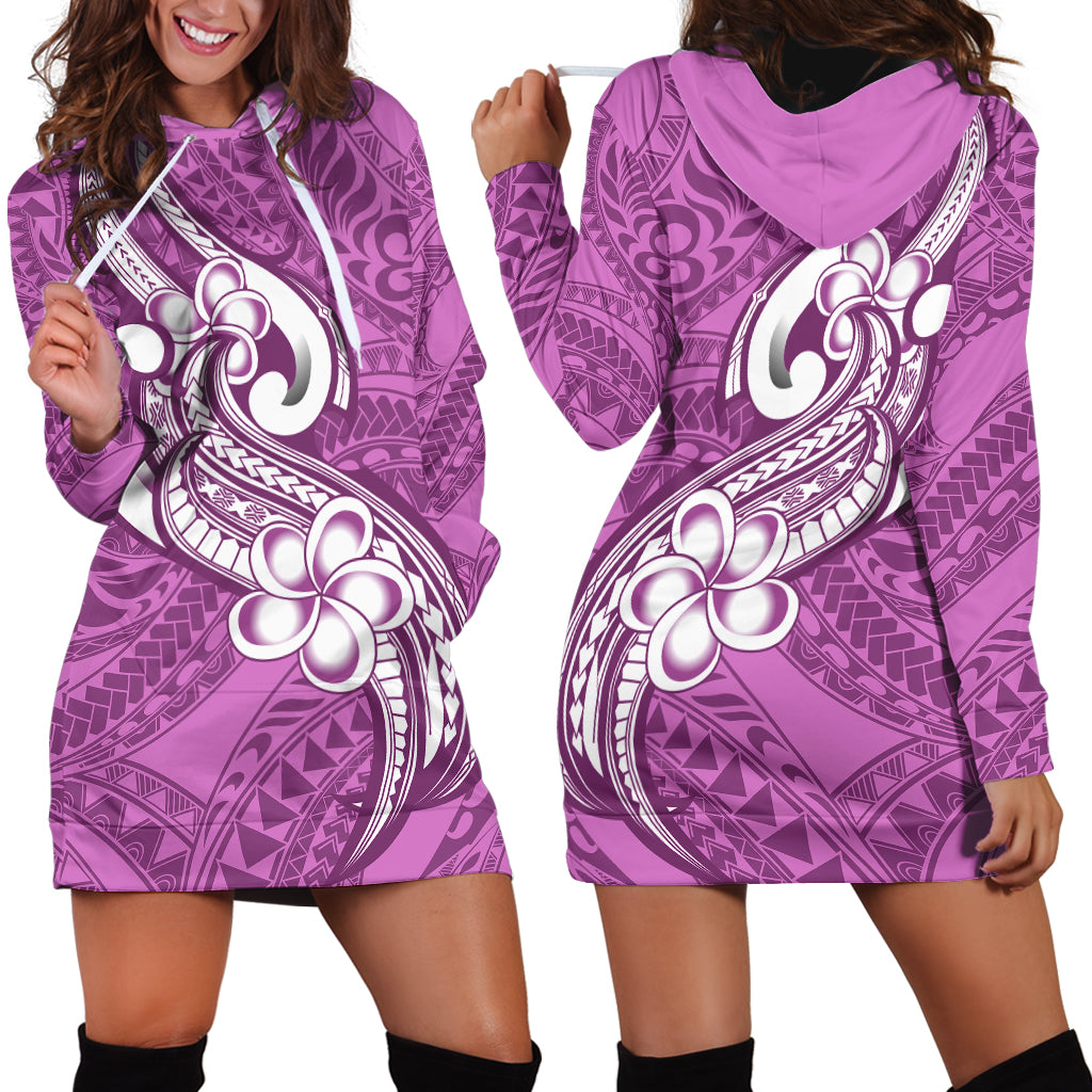Polynesia Hoodie Dress Plumeria With Tribal Pattern Pink Pastel Vibes - Wonder Print Shop