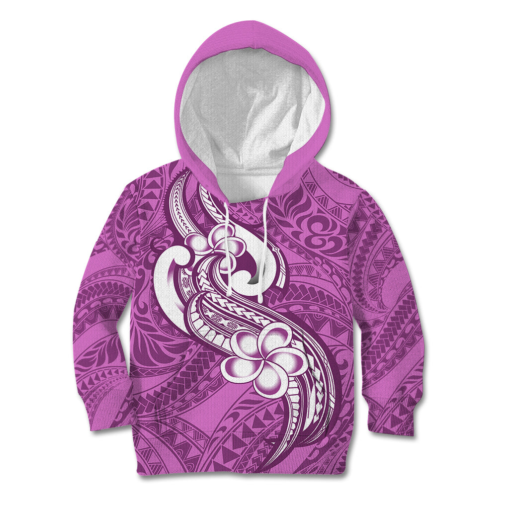 Polynesia Kid Hoodie Plumeria With Tribal Pattern Pink Pastel Vibes - Wonder Print Shop