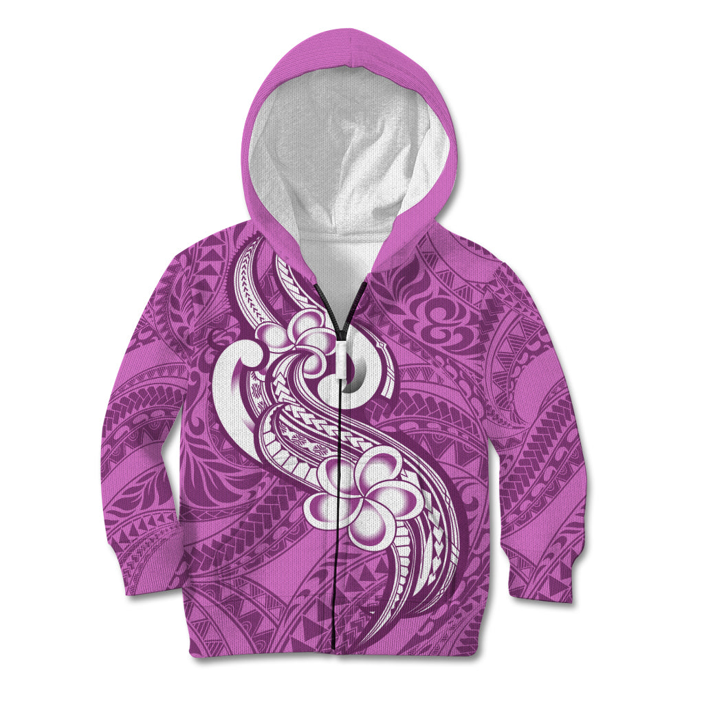Polynesia Kid Hoodie Plumeria With Tribal Pattern Pink Pastel Vibes - Wonder Print Shop