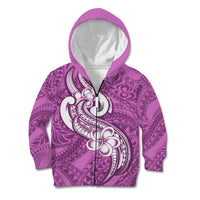 Polynesia Kid Hoodie Plumeria With Tribal Pattern Pink Pastel Vibes - Wonder Print Shop
