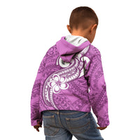 Polynesia Kid Hoodie Plumeria With Tribal Pattern Pink Pastel Vibes - Wonder Print Shop