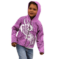 Polynesia Kid Hoodie Plumeria With Tribal Pattern Pink Pastel Vibes - Wonder Print Shop