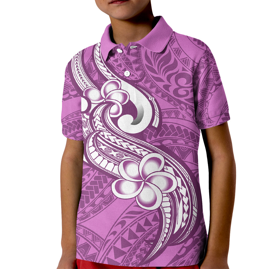 Polynesia Kid Polo Shirt Plumeria With Tribal Pattern Pink Pastel Vibes - Wonder Print Shop