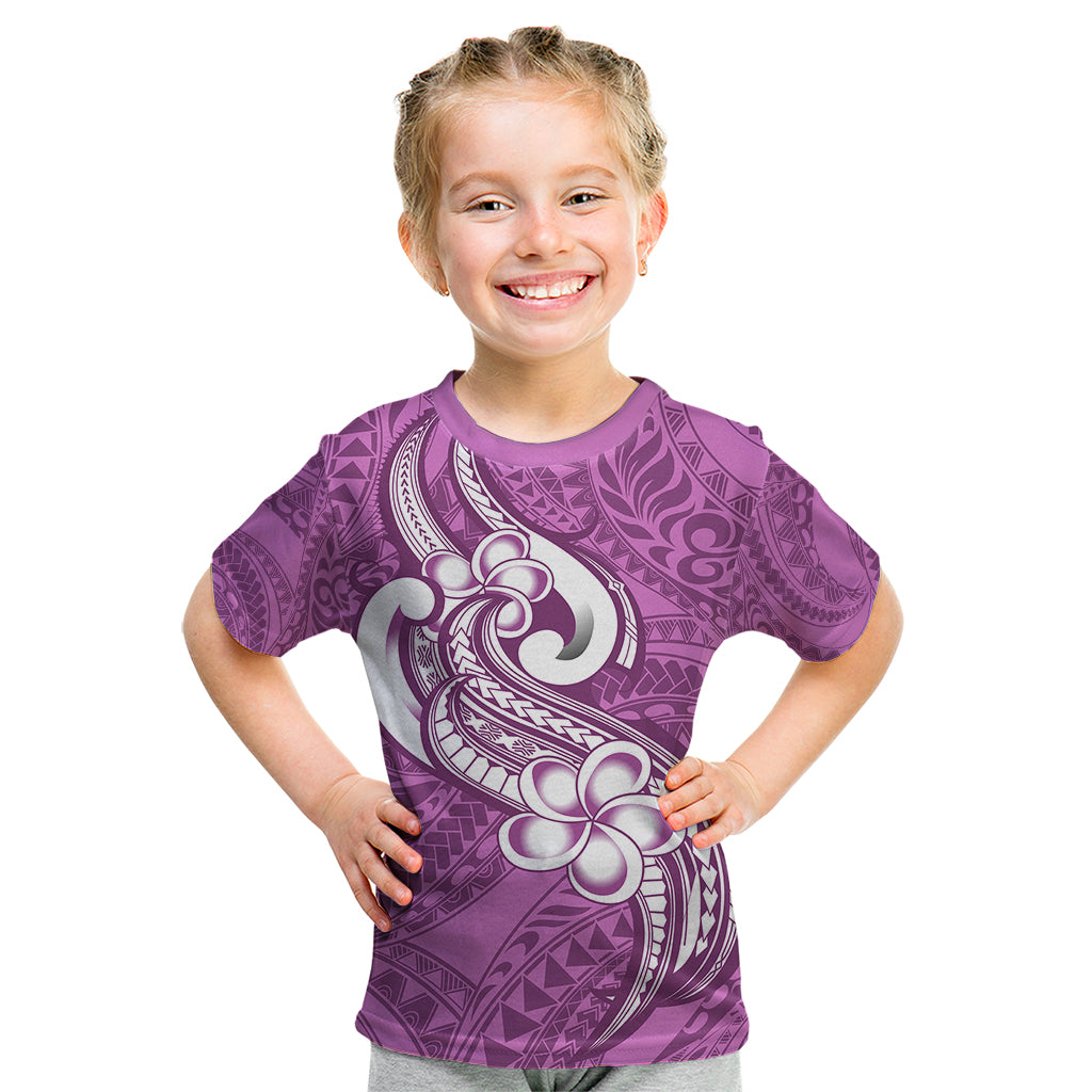 Polynesia Kid T Shirt Plumeria With Tribal Pattern Pink Pastel Vibes - Wonder Print Shop