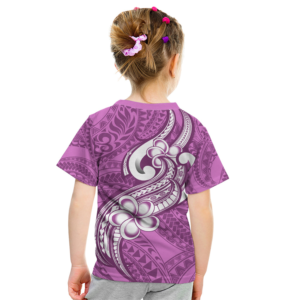 Polynesia Kid T Shirt Plumeria With Tribal Pattern Pink Pastel Vibes - Wonder Print Shop