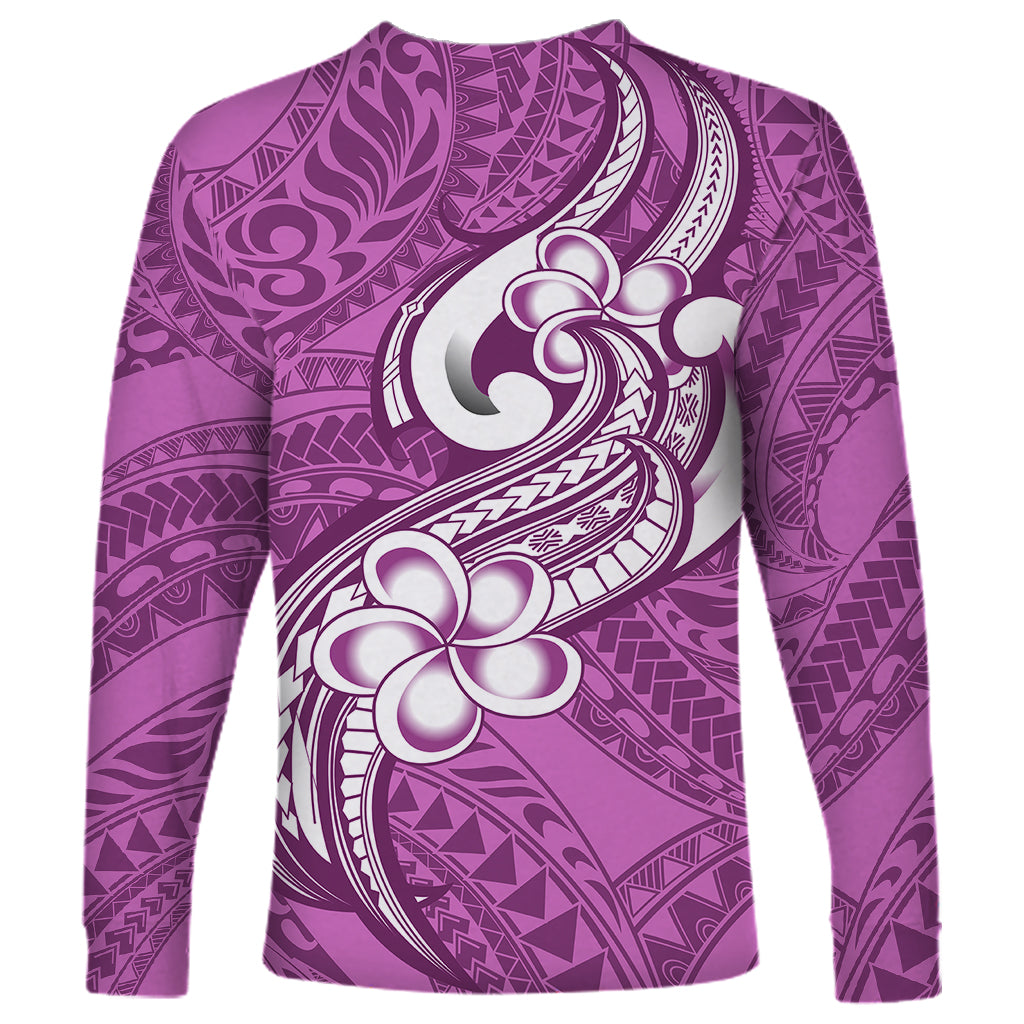 Polynesia Long Sleeve Shirt Plumeria With Tribal Pattern Pink Pastel Vibes - Wonder Print Shop