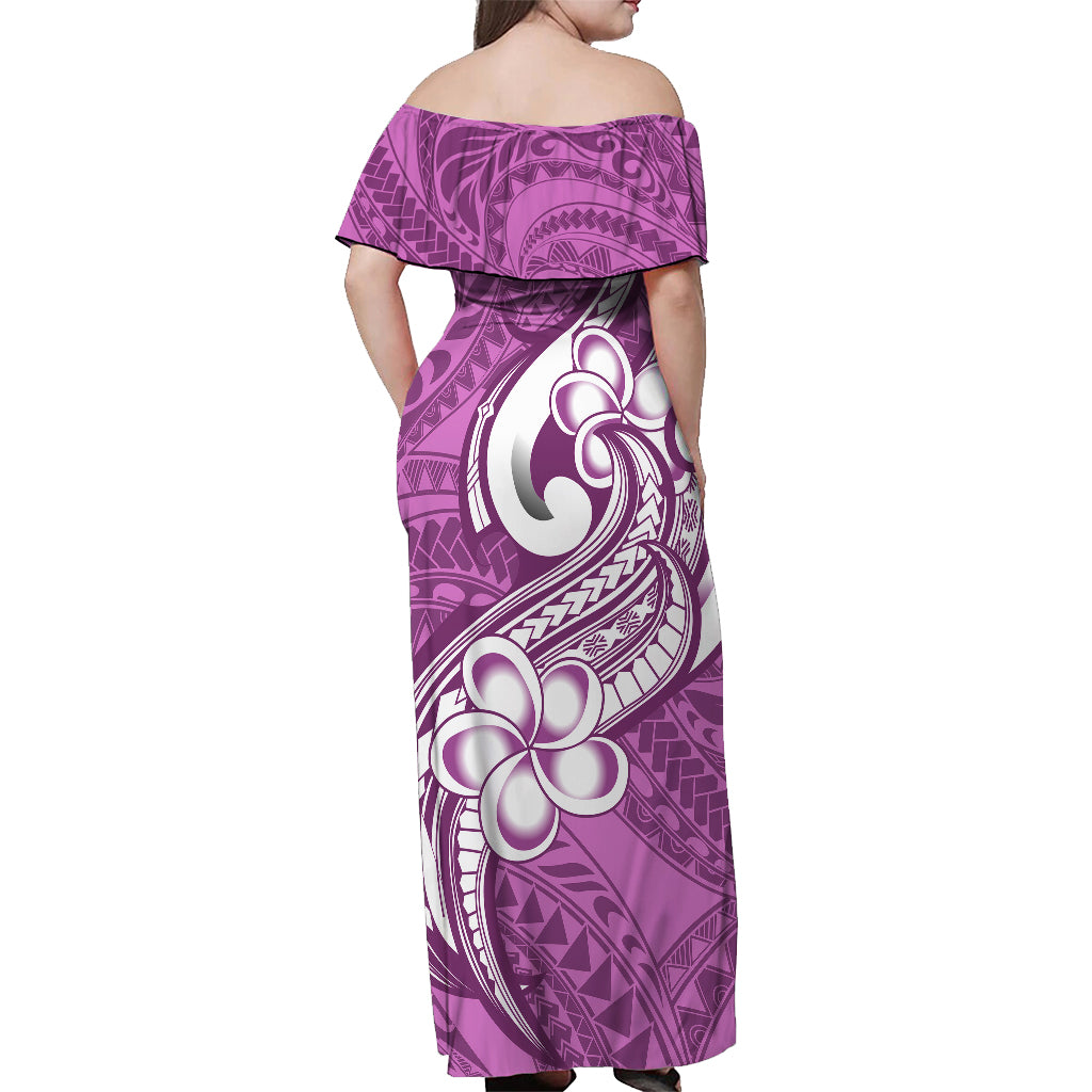 Polynesia Off Shoulder Maxi Dress Plumeria With Tribal Pattern Pink Pastel Vibes - Wonder Print Shop
