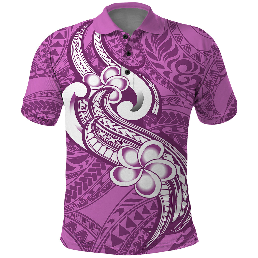 Polynesia Polo Shirt Plumeria With Tribal Pattern Pink Pastel Vibes - Wonder Print Shop