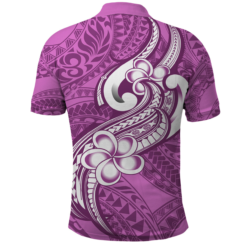 Polynesia Polo Shirt Plumeria With Tribal Pattern Pink Pastel Vibes - Wonder Print Shop