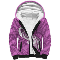 Polynesia Sherpa Hoodie Plumeria With Tribal Pattern Pink Pastel Vibes - Wonder Print Shop
