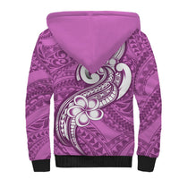 Polynesia Sherpa Hoodie Plumeria With Tribal Pattern Pink Pastel Vibes - Wonder Print Shop