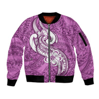 Polynesia Sleeve Zip Bomber Jacket Plumeria With Tribal Pattern Pink Pastel Vibes - Wonder Print Shop