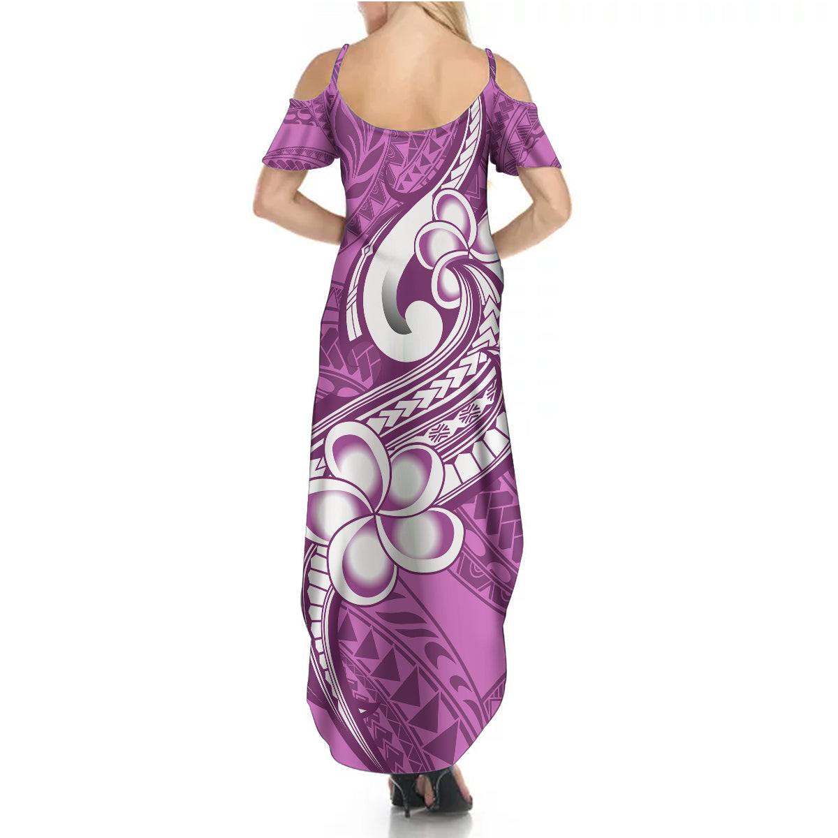 Polynesia Summer Maxi Dress Plumeria With Tribal Pattern Pink Pastel Vibes - Wonder Print Shop