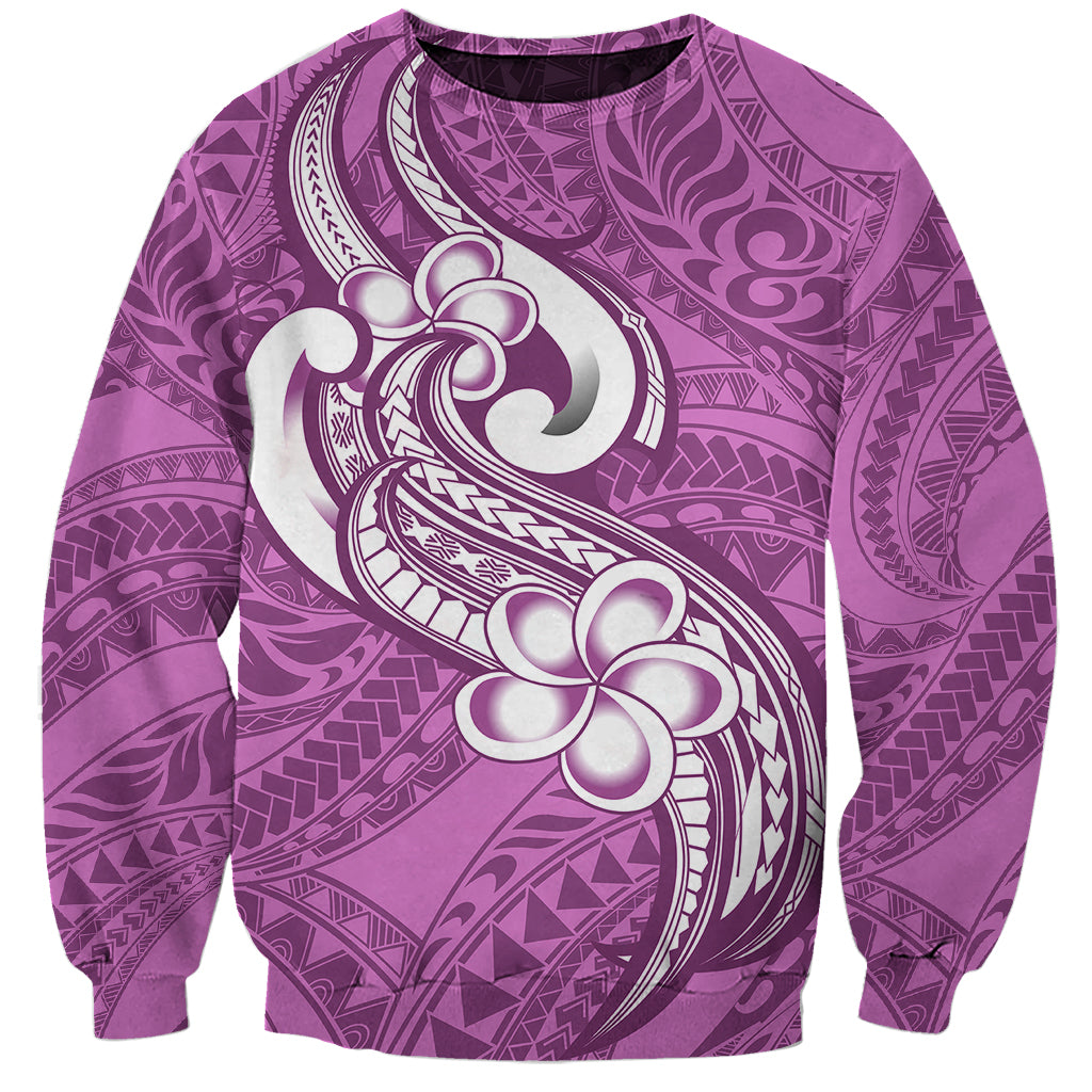 Polynesia Sweatshirt Plumeria With Tribal Pattern Pink Pastel Vibes - Wonder Print Shop