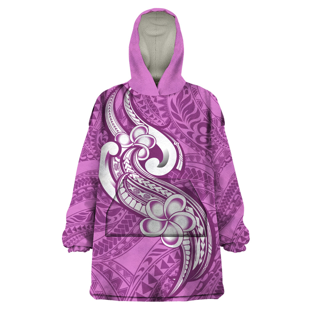 Polynesia Wearable Blanket Hoodie Plumeria With Tribal Pattern Pink Pastel Vibes - Wonder Print Shop