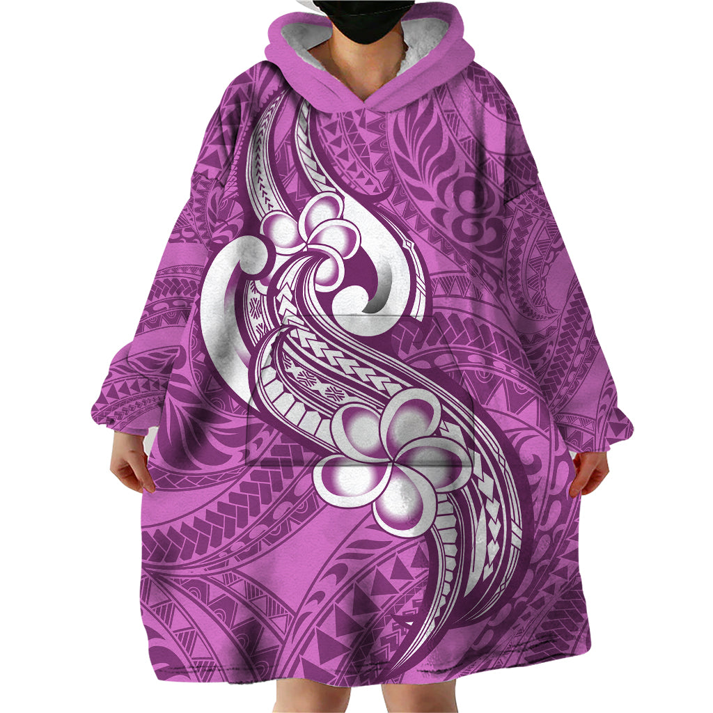 Polynesia Wearable Blanket Hoodie Plumeria With Tribal Pattern Pink Pastel Vibes - Wonder Print Shop