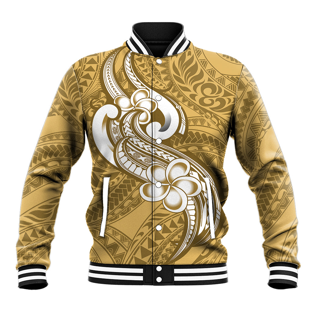 Polynesia Baseball Jacket Plumeria With Tribal Pattern Yellow Pastel Vibes - Wonder Print Shop