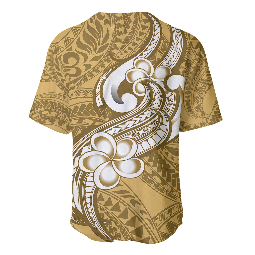 Polynesia Baseball Jersey Plumeria With Tribal Pattern Yellow Pastel Vibes - Wonder Print Shop