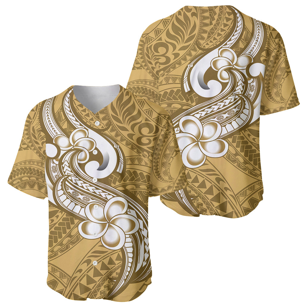 Polynesia Baseball Jersey Plumeria With Tribal Pattern Yellow Pastel Vibes - Wonder Print Shop
