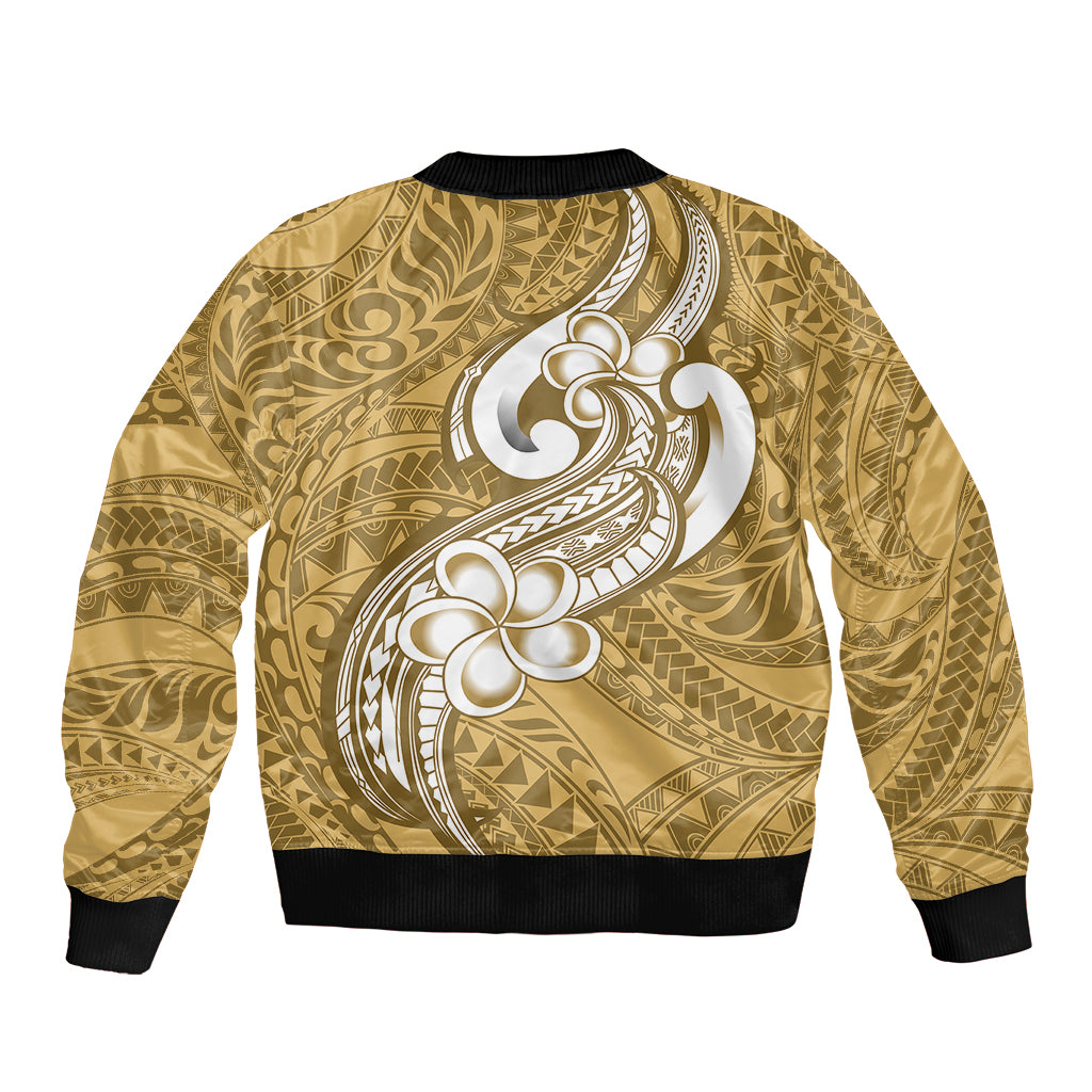 Polynesia Bomber Jacket Plumeria With Tribal Pattern Yellow Pastel Vibes - Wonder Print Shop
