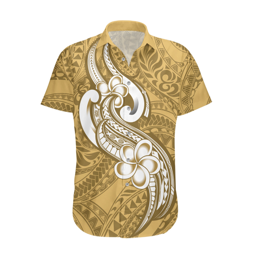 Polynesia Hawaiian Shirt Plumeria With Tribal Pattern Yellow Pastel Vibes - Wonder Print Shop