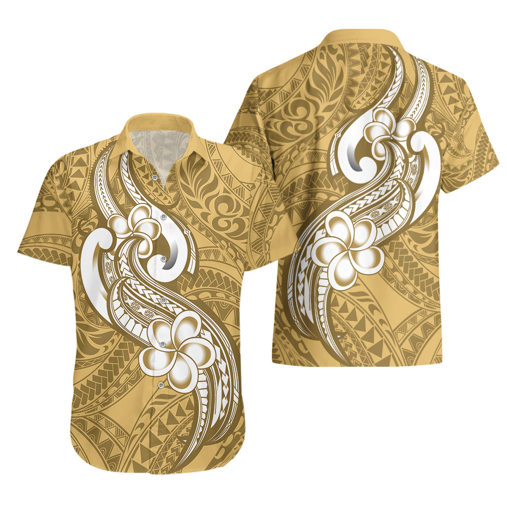Polynesia Hawaiian Shirt Plumeria With Tribal Pattern Yellow Pastel Vibes - Wonder Print Shop