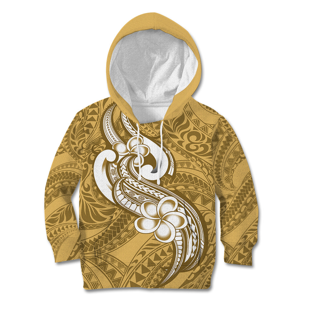 Polynesia Kid Hoodie Plumeria With Tribal Pattern Yellow Pastel Vibes - Wonder Print Shop