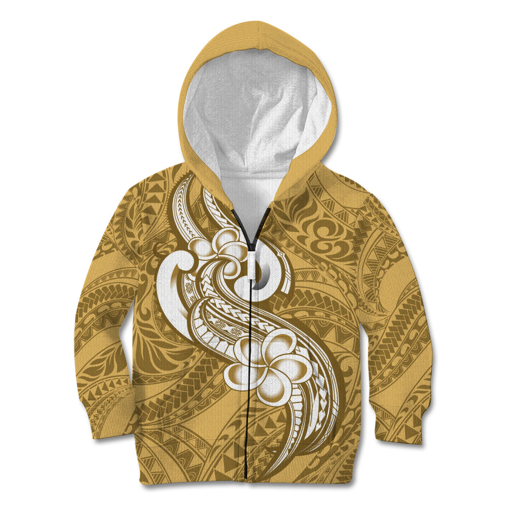 Polynesia Kid Hoodie Plumeria With Tribal Pattern Yellow Pastel Vibes - Wonder Print Shop