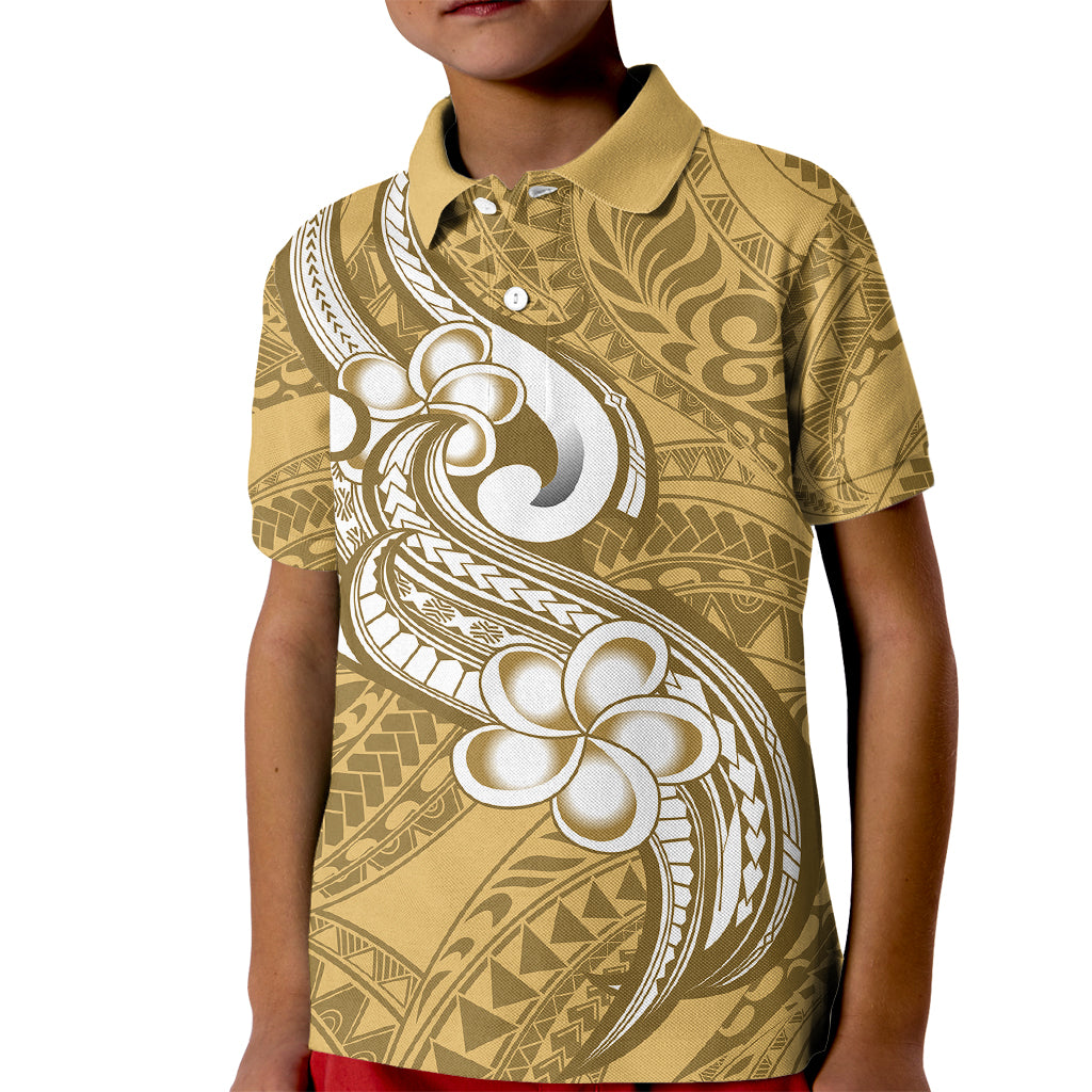 Polynesia Kid Polo Shirt Plumeria With Tribal Pattern Yellow Pastel Vibes - Wonder Print Shop