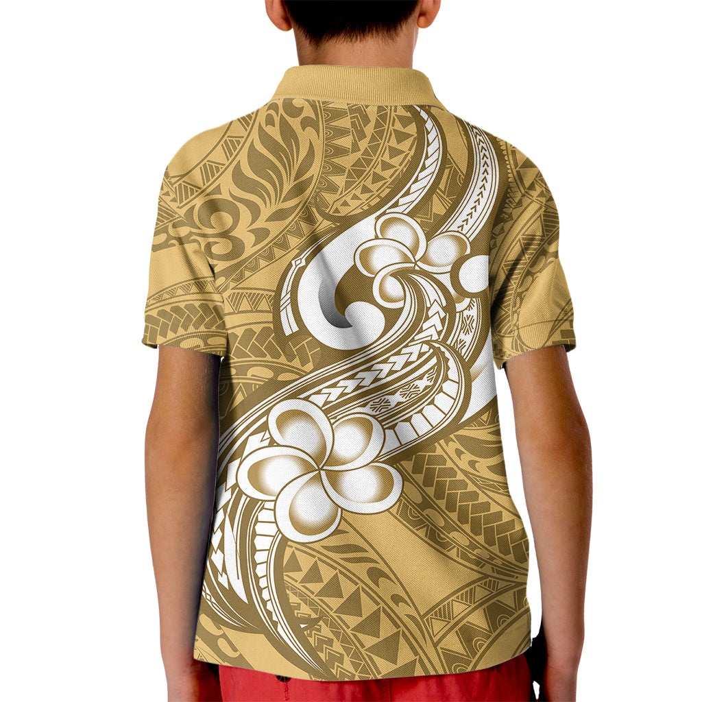 Polynesia Kid Polo Shirt Plumeria With Tribal Pattern Yellow Pastel Vibes - Wonder Print Shop