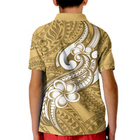 Polynesia Kid Polo Shirt Plumeria With Tribal Pattern Yellow Pastel Vibes - Wonder Print Shop