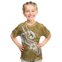 Polynesia Kid T Shirt Plumeria With Tribal Pattern Yellow Pastel Vibes - Wonder Print Shop