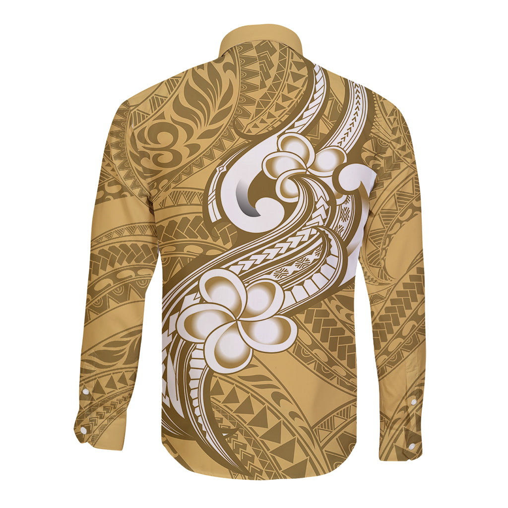 Polynesia Long Sleeve Button Shirt Plumeria With Tribal Pattern Yellow Pastel Vibes - Wonder Print Shop