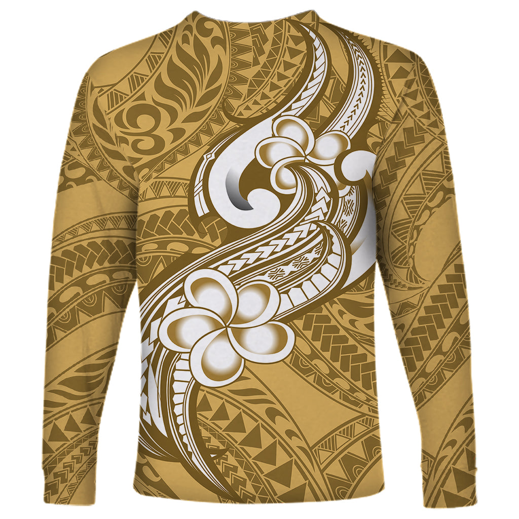 Polynesia Long Sleeve Shirt Plumeria With Tribal Pattern Yellow Pastel Vibes - Wonder Print Shop