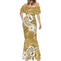 Polynesia Mermaid Dress Plumeria With Tribal Pattern Yellow Pastel Vibes - Wonder Print Shop