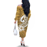 Polynesia Off The Shoulder Long Sleeve Dress Plumeria With Tribal Pattern Yellow Pastel Vibes - Wonder Print Shop