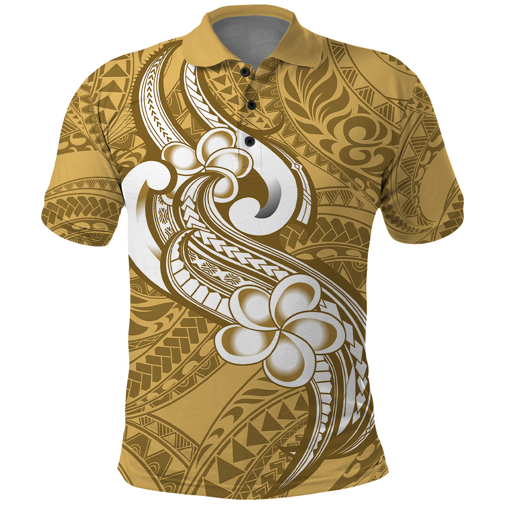 Polynesia Polo Shirt Plumeria With Tribal Pattern Yellow Pastel Vibes - Wonder Print Shop