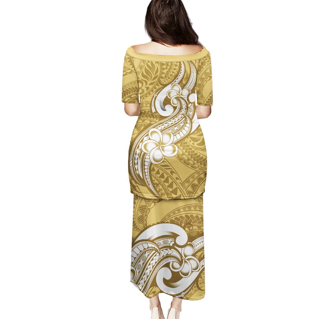 Polynesia Puletasi Plumeria With Tribal Pattern Yellow Pastel Vibes - Wonder Print Shop