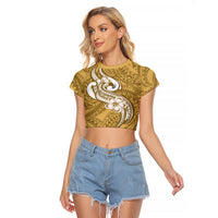 Polynesia Raglan Cropped T Shirt Plumeria With Tribal Pattern Yellow Pastel Vibes - Wonder Print Shop