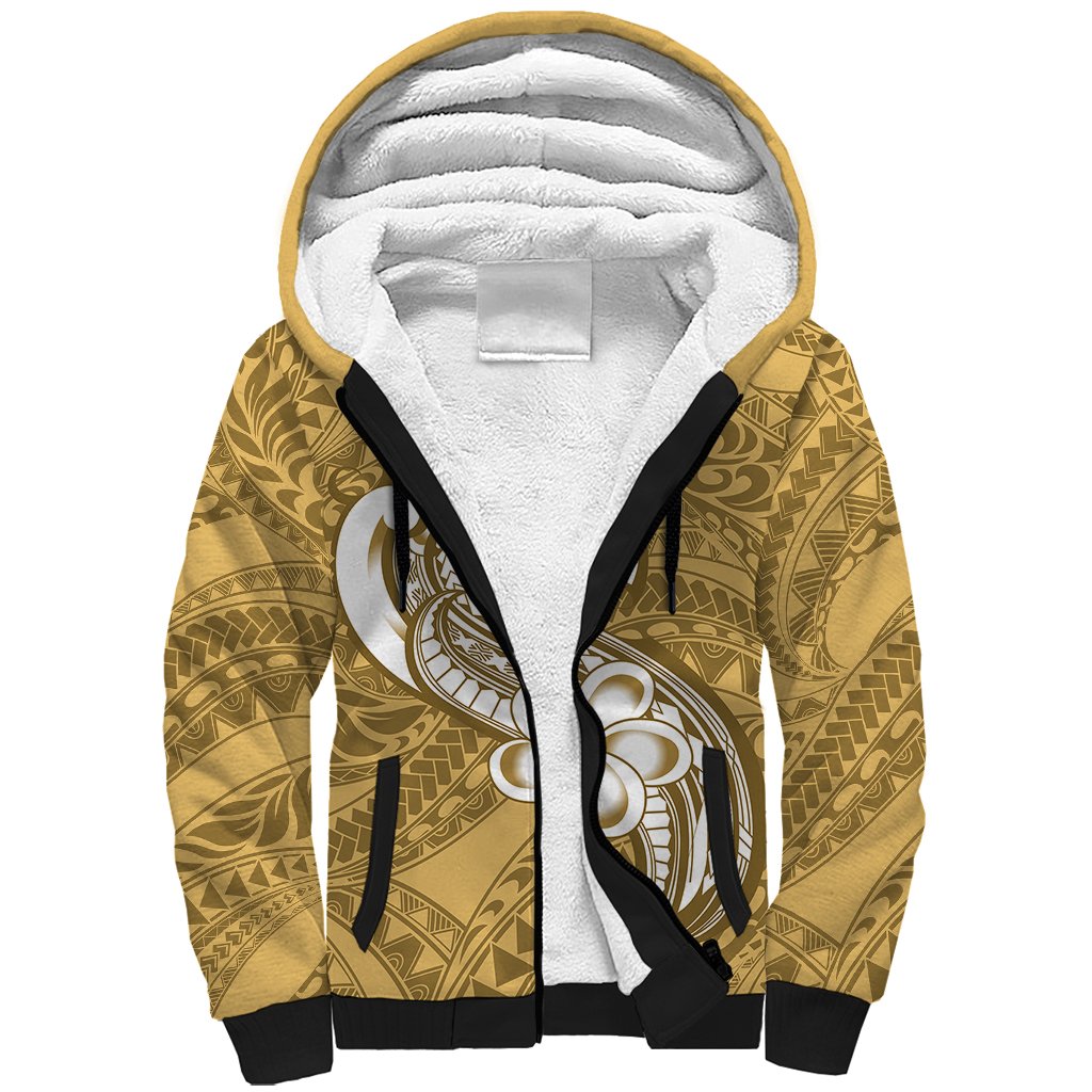 Polynesia Sherpa Hoodie Plumeria With Tribal Pattern Yellow Pastel Vibes - Wonder Print Shop